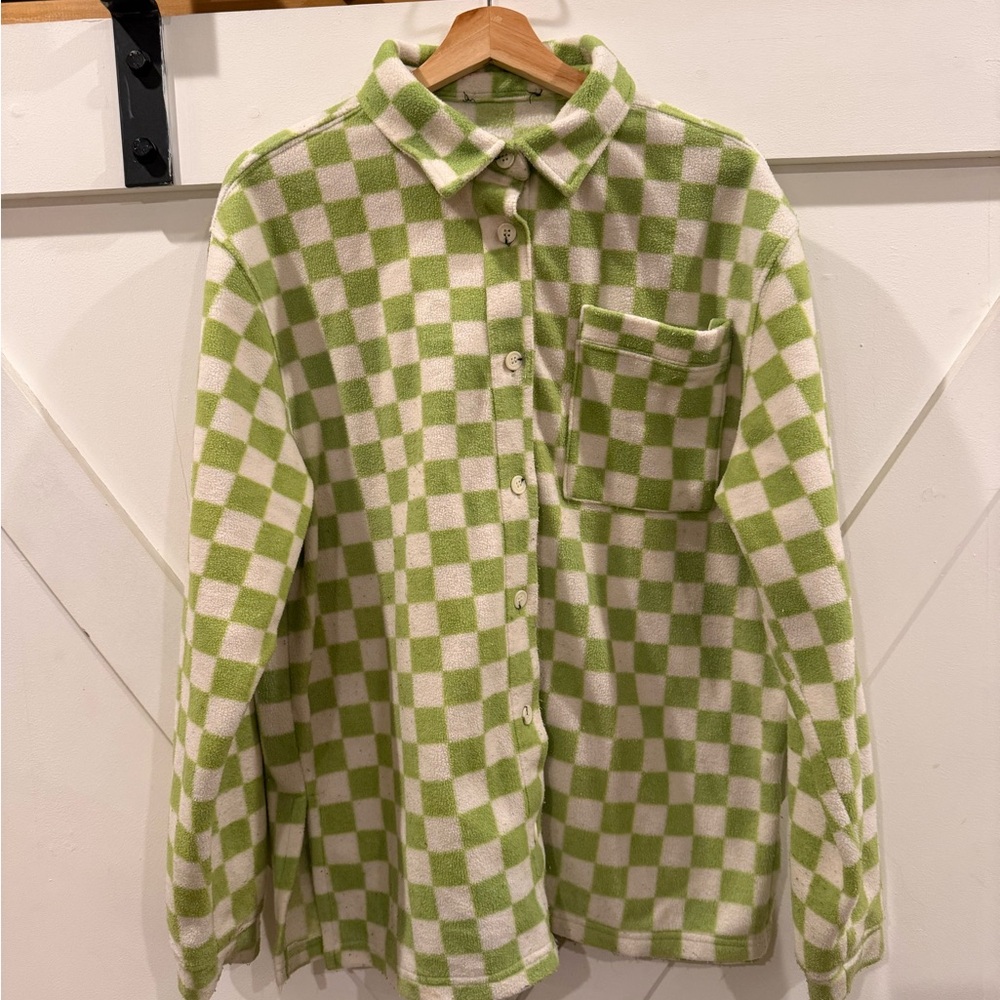 Green and White Checkered Women’s Button Up